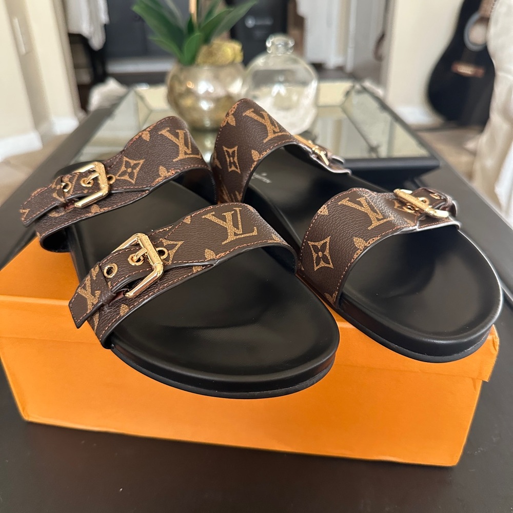 LV Black and Brown Monogram Sandals